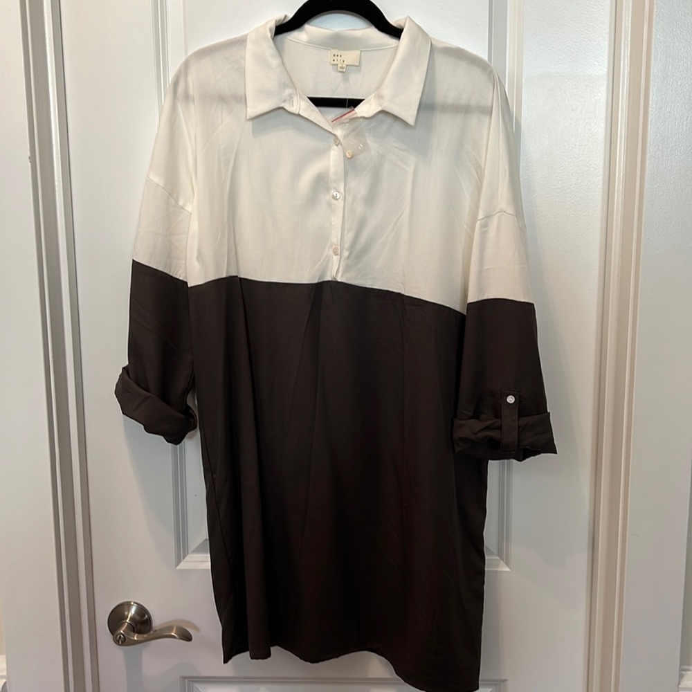 Colorblock shirt dress/tunic grey & white by Dee Elly